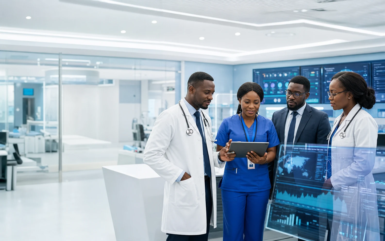 Nigerian healthcare and technology leaders reviewing connected operations